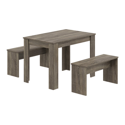 HOMCOM Kitchen Dining Table and 2 Benches Set, Table and Chairs Set for Limited Space, Grey Wood Effect