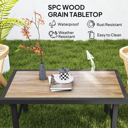 Outsunny Metal Garden Coffee Table, Outdoor Side Table with SPC Woodgrain Tabletop for Outside, Garden, Balcony, Porch, 100 x 53 x 46cm, Brown