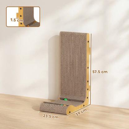PawHut Cat Scratching Board Wall Mounted Cat Scratcher Corrugated 3 Toy Balls 39 x 23.5 x 57.5 cm Brown