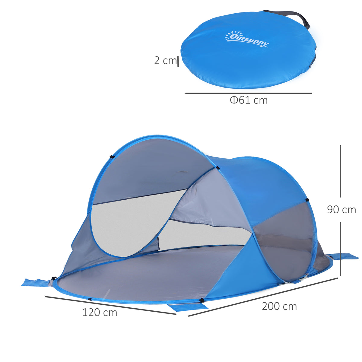 Outsunny Fibreglass Frame 2 Person Pop-Up Lightweight Camping Tent in Blue