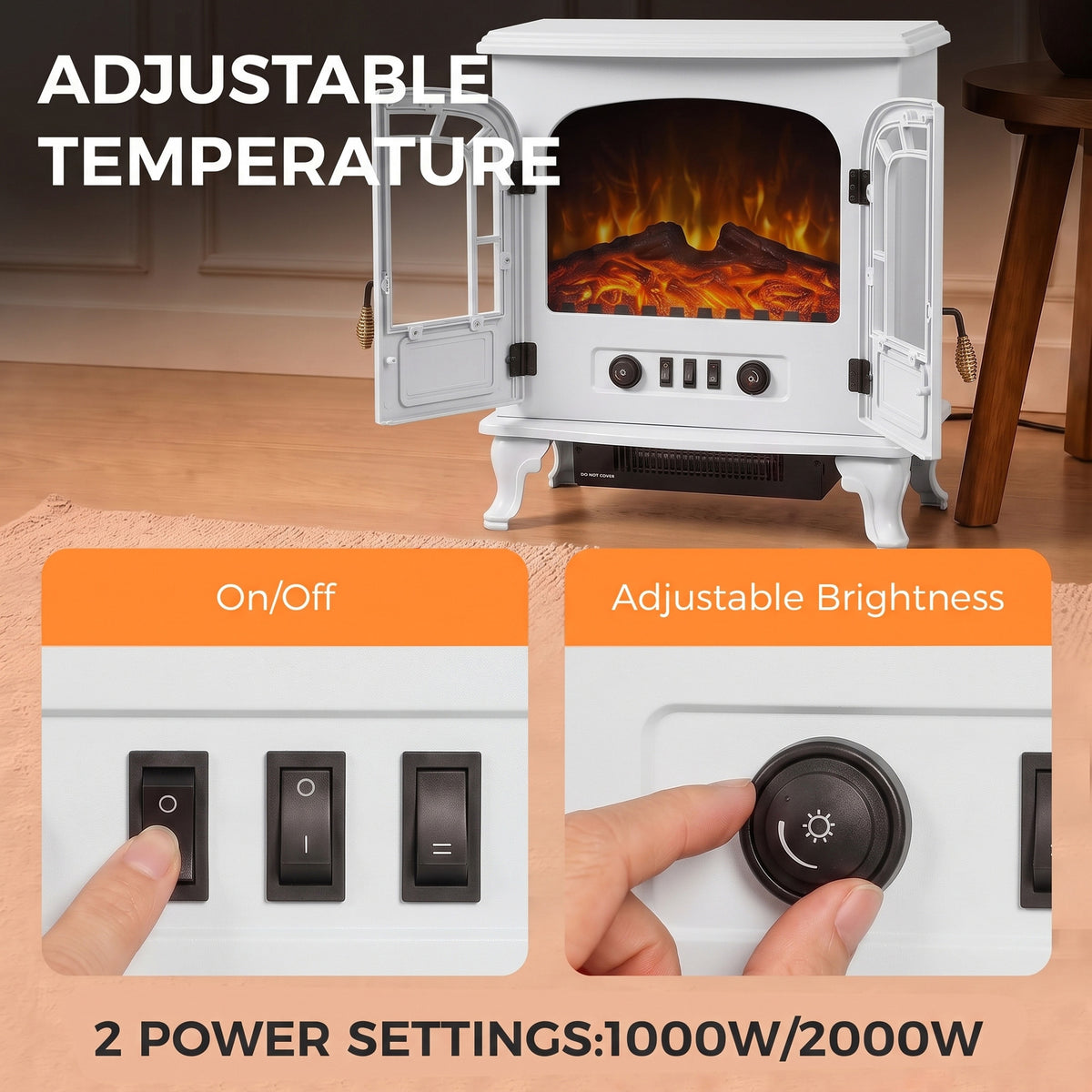HOMCOM Freestanding Electric Fireplace Stove Heater in White