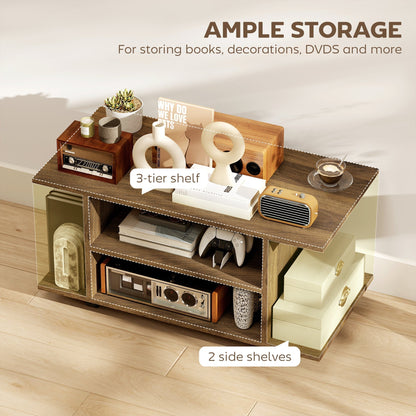 HOMCOM Modern TV Cabinet Stand Storage Shelves Table Mobile Bedroom Furniture Bookshelf Bookcase Walnut