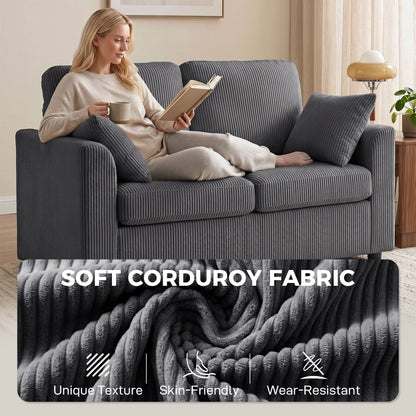 HOMCOM 2 Seater Sofa, Corduroy Small Couch with Spring Cushion, Wide and Deep Seat, Dark Grey