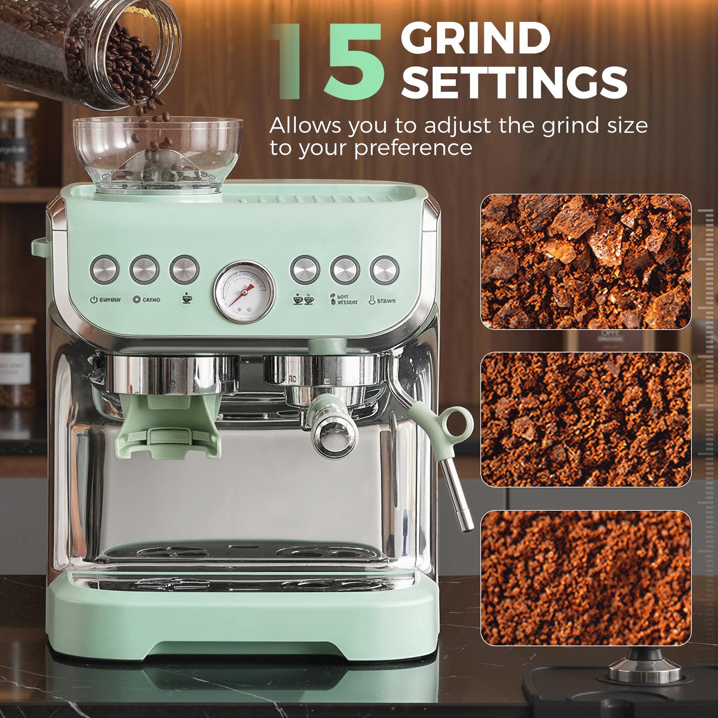 HOMCOM Bean to Cup Coffee Machine, Espresso Machine with Integrated Bean Grinder & Steam Wand, Light Green