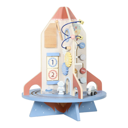 AIYAPLAY Wooden Activity Cube, Rocket Theme Educational Toys with Shape Sorter & Bead Maze for Toddlers 24M-6Y Fine Motor Skill