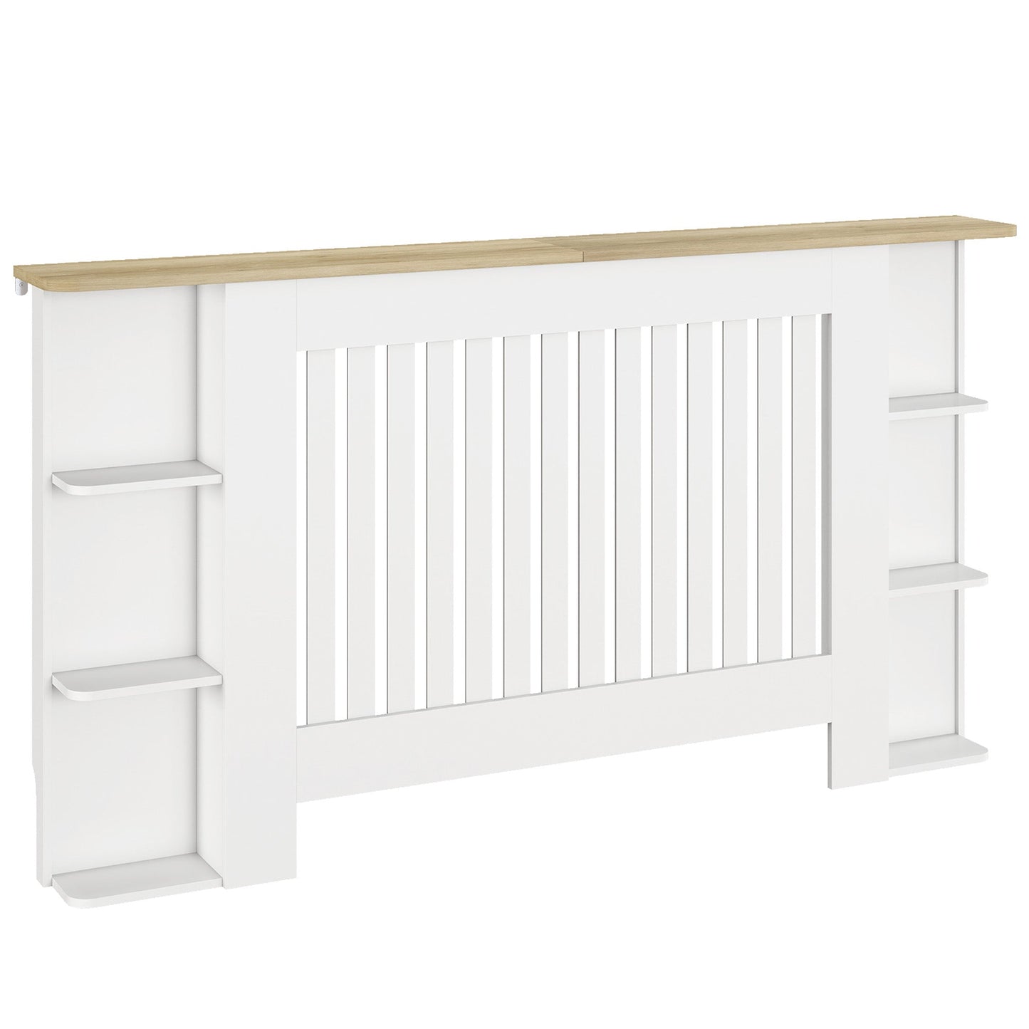 HOMCOM Radiator Cover with Open Storage Shelves, Vertical Slatted Cabinet Shelf Heater Cover for Living Room, Hallway, Large, White