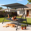 Outsunny Outdoor 2-in-1 Swing Chair Lounger 3 Seater Garden Swing Seat Bed Convertible Tilt Canopy W/ Cushion, Dark Grey