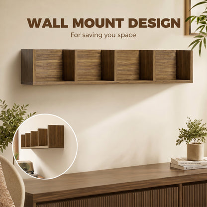 HOMCOM Wall Mount 84 CD / 56 DVD/Blu-ray/ Media Storage Rack 4 Cubes Wooden Shelf Organizer Unit Bookcase Display, Walnut