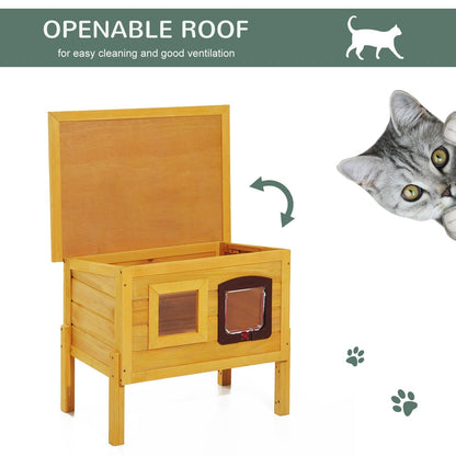Pawhut Garden Wooden Cat House Hide Cage Outdoor Pet Play Home Waterproof Roof Kitty Shelter Kennel w/ith Door & Window