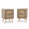 2Pcs Bohemian Style Rattan Nightstand with 2 Drawers-Natural