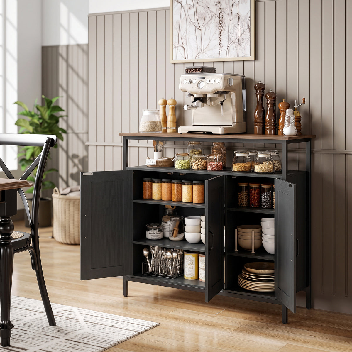 HOMCOM Industrial Kitchen Sideboard with Open Shelf in Black