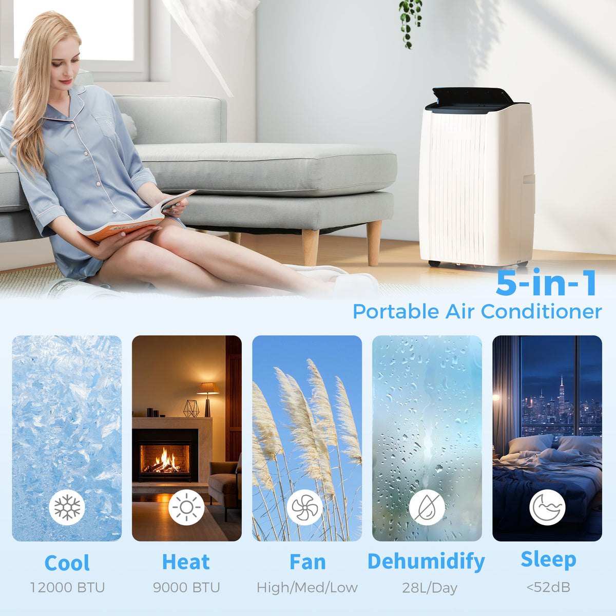 HOMCOM 12000 BTU 5-in-1 Portable Air Conditioner with Cool in White