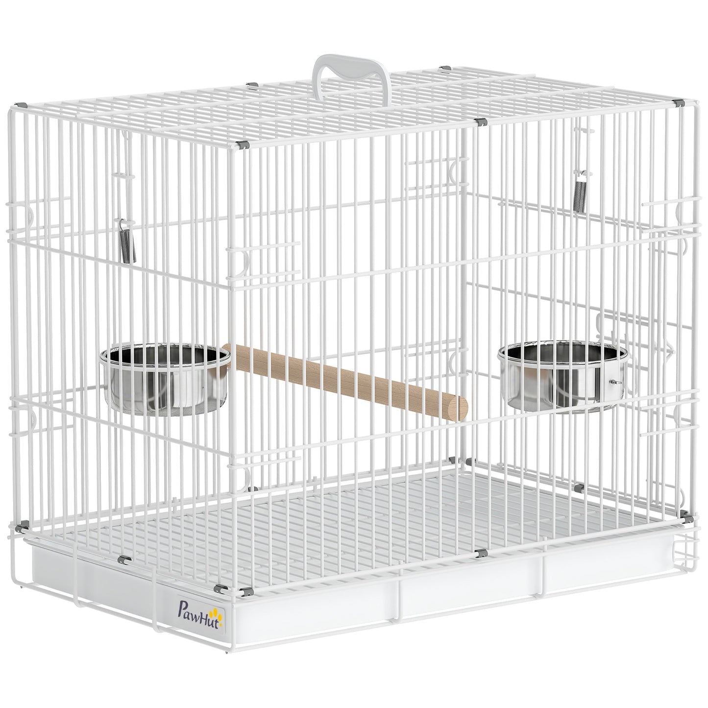 PawHut Bird Cage Foldable Portable Budgie Cage with Wooden Perch 2 Bowls for Travel 49 x 31 x 40 cm Black