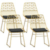 HOMCOM Luxurious Dining Chairs Set of 4, Metal Wire Kitchen Chair with Removable Velvet-feel Cushion, Cut-out Back and Steel Frame for Dining Room, Gold Tone