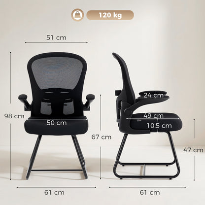 HOMCOM Reception Chair, Conference Meeting Office Chair with Flip-up Armrest, Mesh Backrest, Lumbar Support and Metal Base