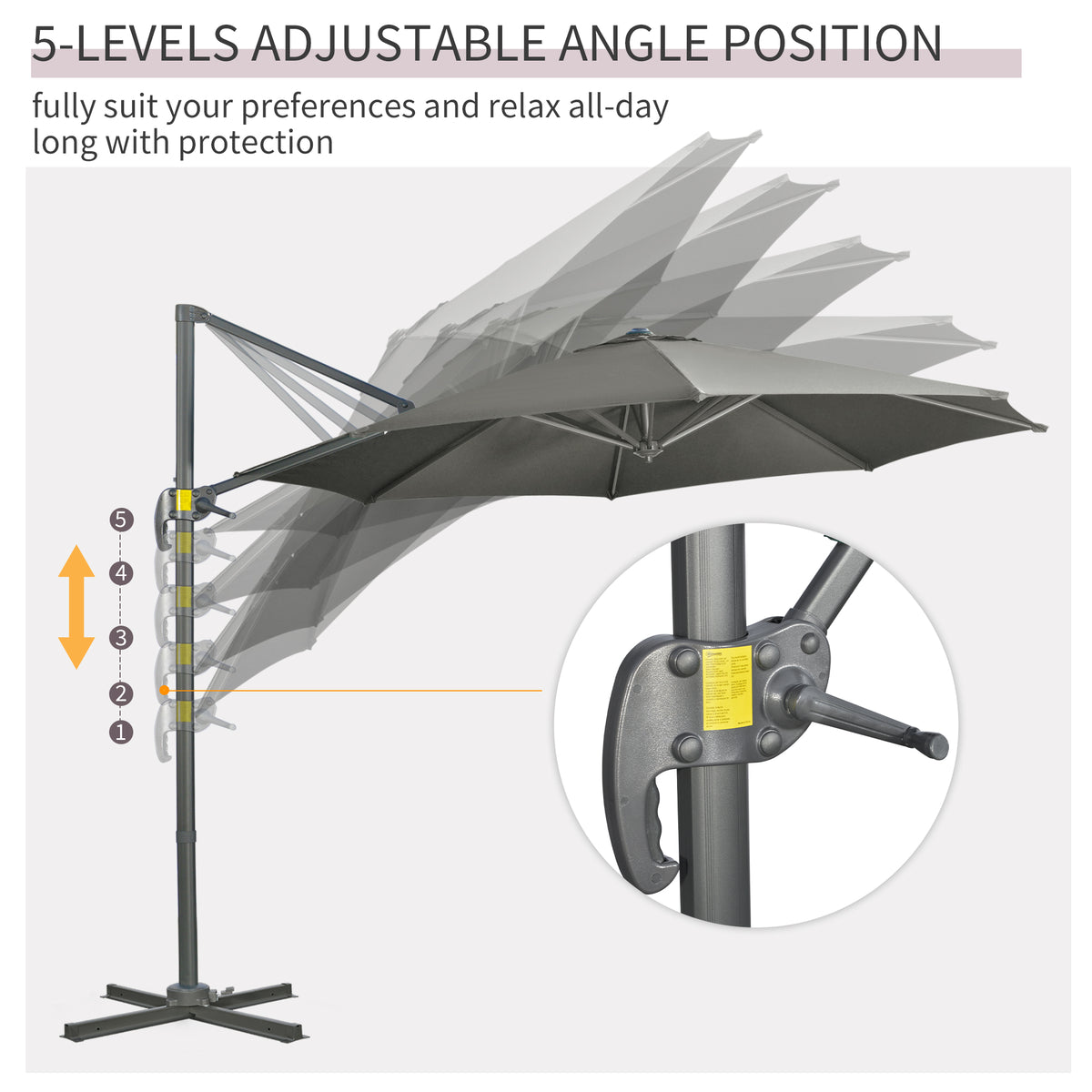 Outsunny Cantilever Parasol with Cross Base in Grey