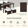 Outsunny 2 Seater Rattan Cube Garden Furniture Set, Rattan Dining Set with Cushions, Outdoor Dining Table and Chairs with 2 Armchairs, 2 Stools, Rectangular Glass Top Table for Patio, Balcony, Brown