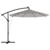 Outsunny 3 m Cantilever Parasol with Solar LED Lights Garden Umbrella with Cross Base, Light Grey