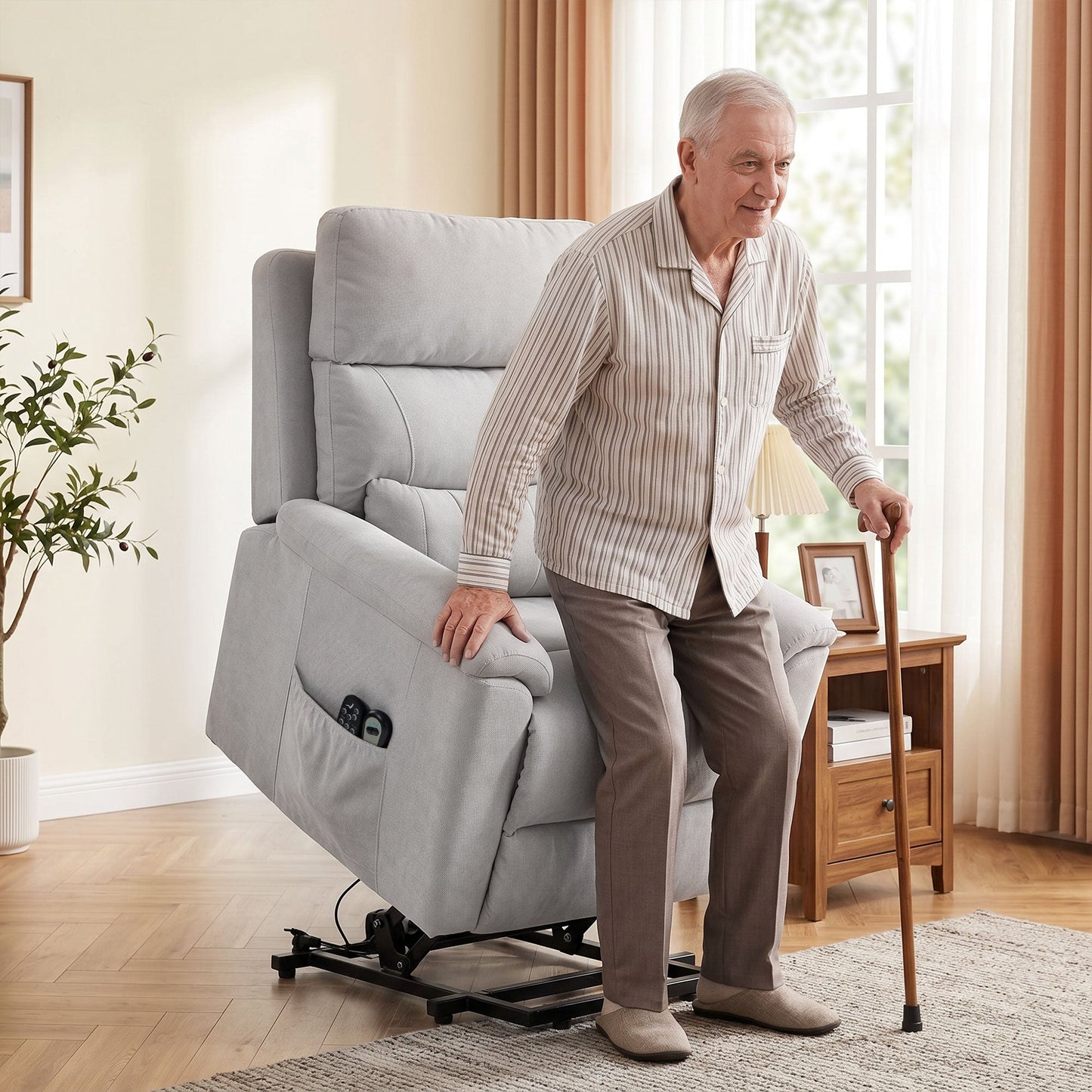 HOMCOM Power lift recliner chair with Massage and Heat, Terry Cloth Electric Lift Chair with Spring Cushion, Light Grey