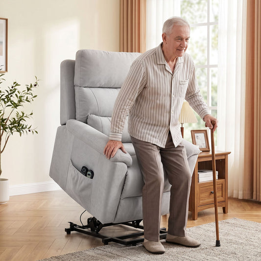 HOMCOM Power lift recliner chair with Massage and Heat, Terry Cloth Electric Lift Chair with Spring Cushion, Light Grey