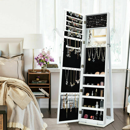 3-in-1 360° Swivel Mirrored Jewelry Armoire with Display Shelves-White