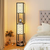 2-Light Floor Lamp with Shelves Wooden Shelf Lamp with 2 Cut-out Patterned Lampshades-Size 1