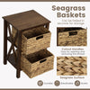 Set of 2 Nightstands Drawer Sofa Side Table with Seagrass Baskets-Walnut-2-Tier