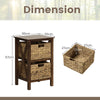 Set of 2 Nightstands Drawer Sofa Side Table with Seagrass Baskets-Walnut-2-Tier