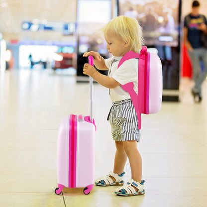2 Pieces Kids Luggage Set with Wheels and Height Adjustable Handle-Light Purple
