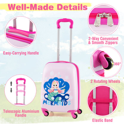 2 Pieces Kids Luggage Set with Wheels and Height Adjustable Handle-Light Purple