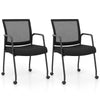 2 Pieces Office Guest Chairs on Wheels-Black