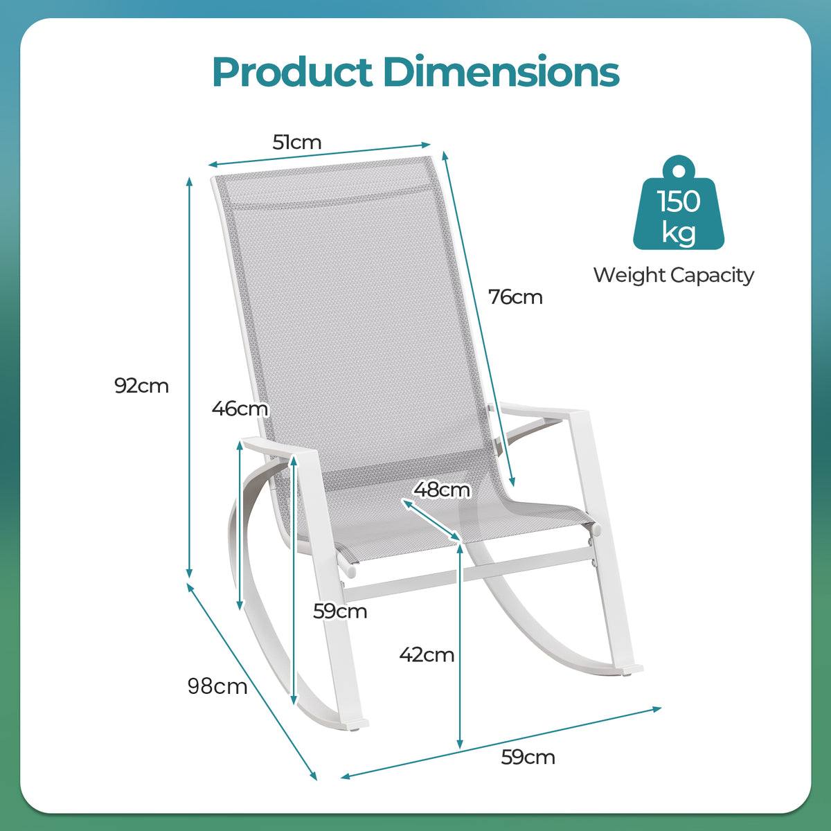 2 Pieces Patio Rocking Chairs with Ergonomic Backrest and Safe Stoppers-Grey