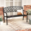 2-Seater Heavy-Duty Metal Garden Bench with Curved Seat and Armrests-Black