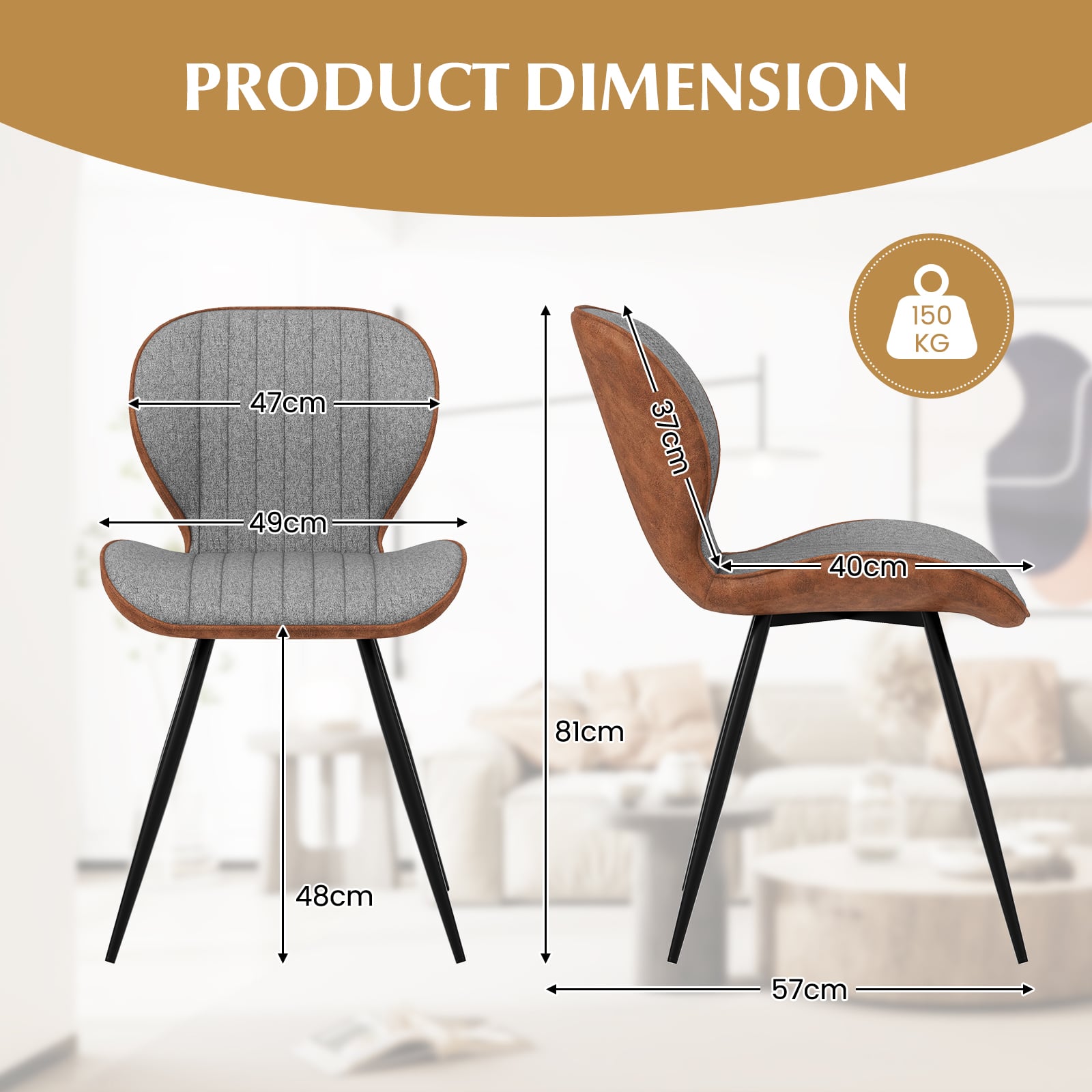 2 Set Armless Dining Chair Modern Accent Chairs with Curved Backrest-Grey
