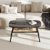2-Tier Coffee Table with Rattan Storage Shelf and Rubber Wood Legs-Black