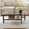 2-Tier Coffee Table with Storage Shelf and Solid Rubber Wood Legs-Brown
