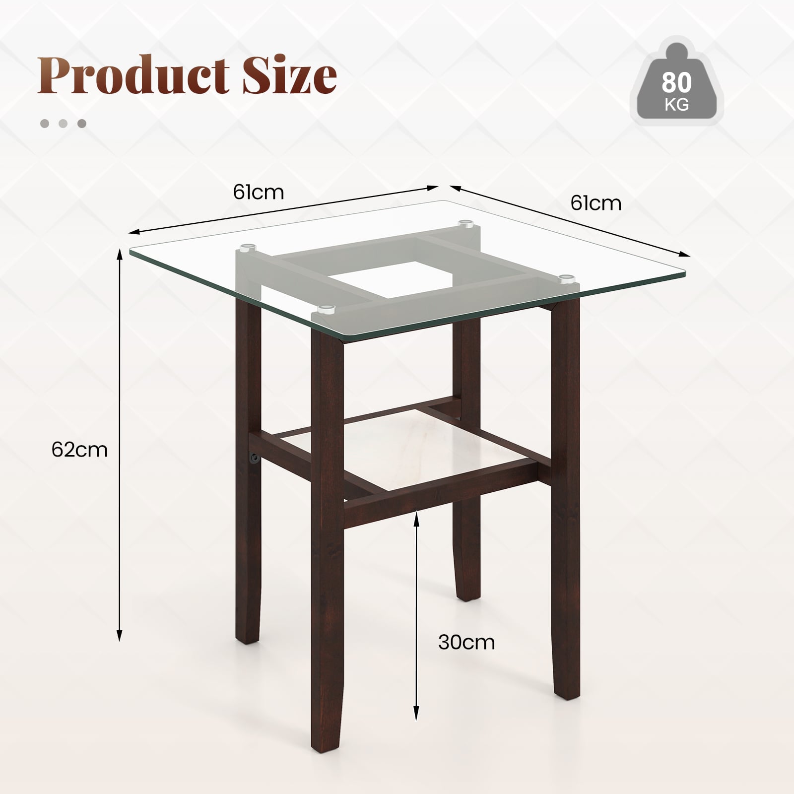 2-Tier End Table with Storage Shelf and Rubber Wood Frame-Brown