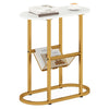 2-Tier Narrow Side Table with Magazine Holder for Living Room Bedroom-White