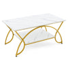 2-Tier Faux Marble Coffee Table with Golden Metal Frame-White