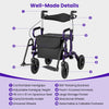 2-in-1 Foldable Rollator Walker with Seat and Pneumatic Tires for All Terrain-Purple