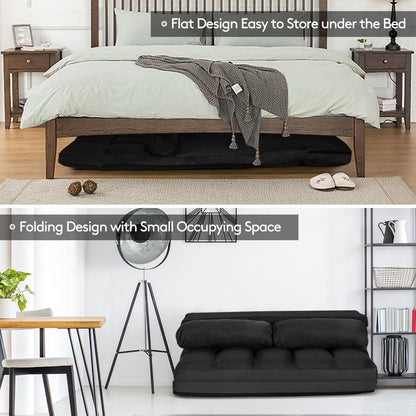 2 in 1 Folding Floor Lazy Sofa Bed with 6 Adjustable Seat Positions and 2 Pillows-Black