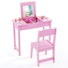 2 in 1 Kids Vanity Table and Chair Set with Flip Top Mirror Hidden Storage-Pink