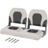 Upholstered Folding Captain Boat Chair with Padded Seat and Back-Grey