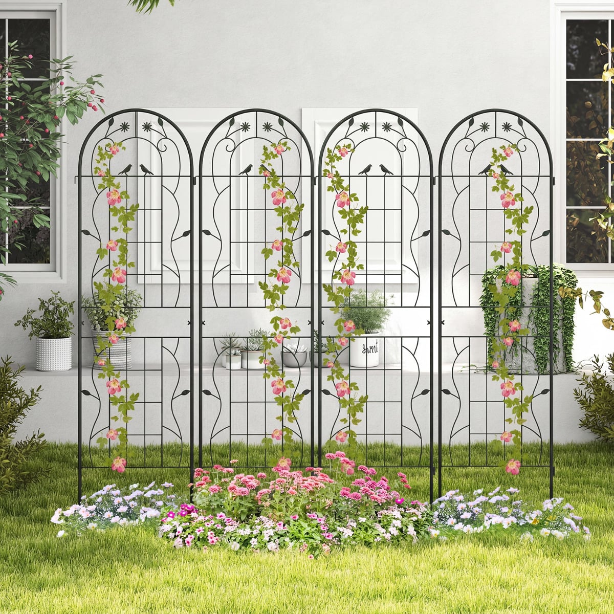 2 Pack Metal Garden Trellis for Climbing Plants-Black