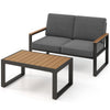 2 Piece Patio Aluminum Furniture Set with Wood-Plastic Armrests and Tabletop-Grey