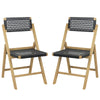 2 Piece Patio Folding Chairs with Woven Rope Seat and Back