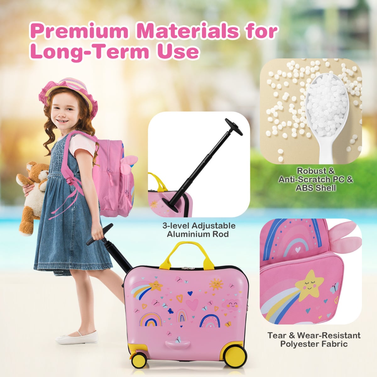 2 Pieces Kids Luggage Set with Spinner Wheels and Anti-Lose Rope-Light Pink