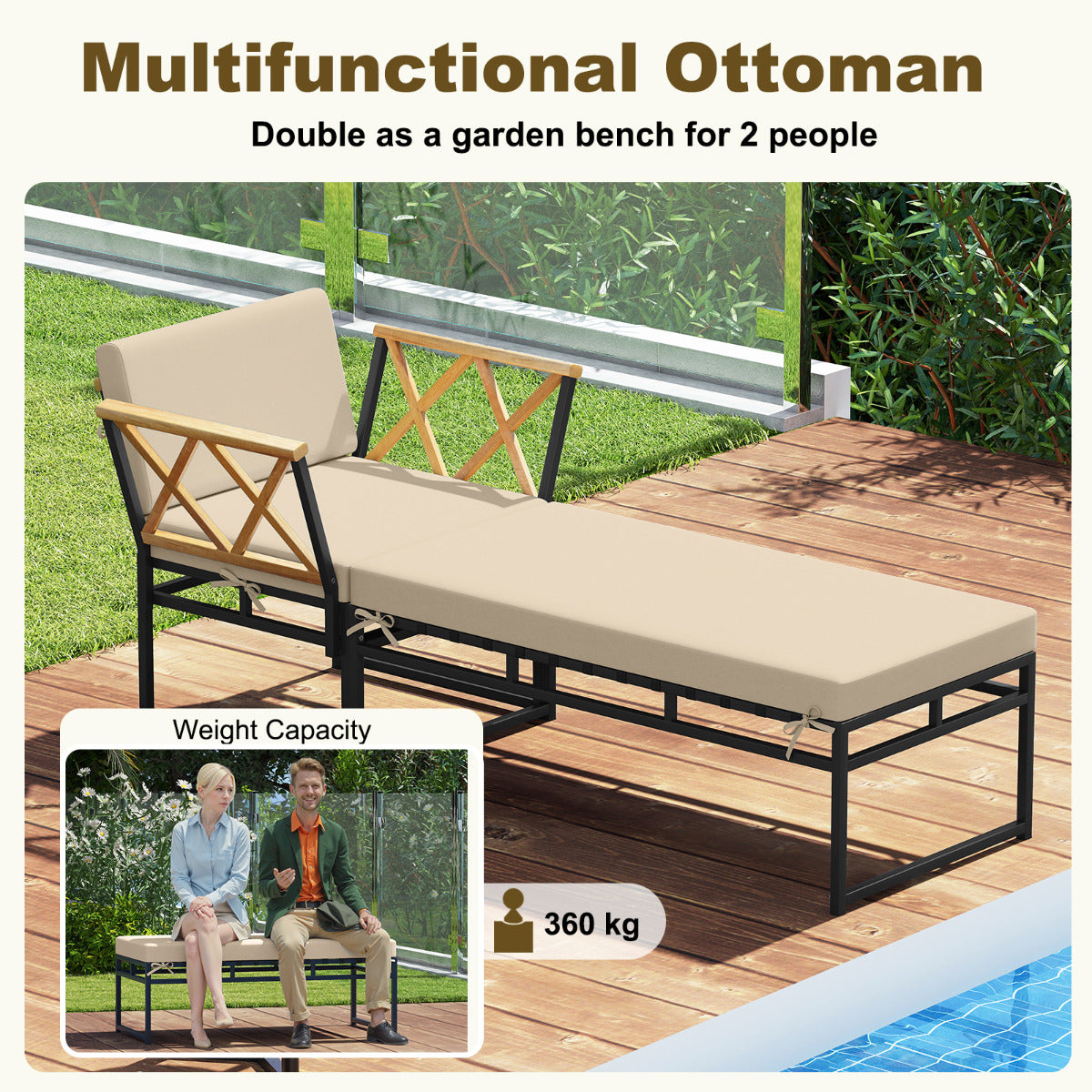 2 Pieces Patio Furniture Set with Cushion and Acacia Wood Armrests-Brown