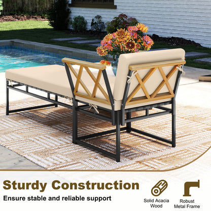 2 Pieces Patio Furniture Set with Cushion and Acacia Wood Armrests-Brown
