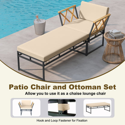 2 Pieces Patio Furniture Set with Cushion and Acacia Wood Armrests-Brown